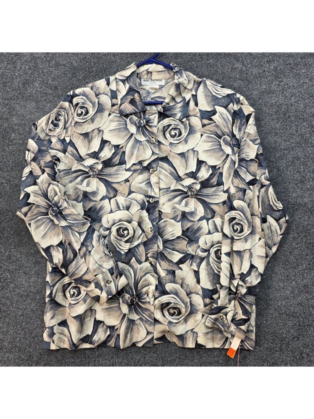 Vintage Binder Sportswear Floral Button Up Blouse 12 Cream Romantic 90s Grunge